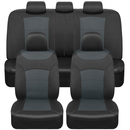 BDK Two-Tone Turismo Front Car Seat Covers and Split Rear Seat Seat Covers - Black/Charcoal
