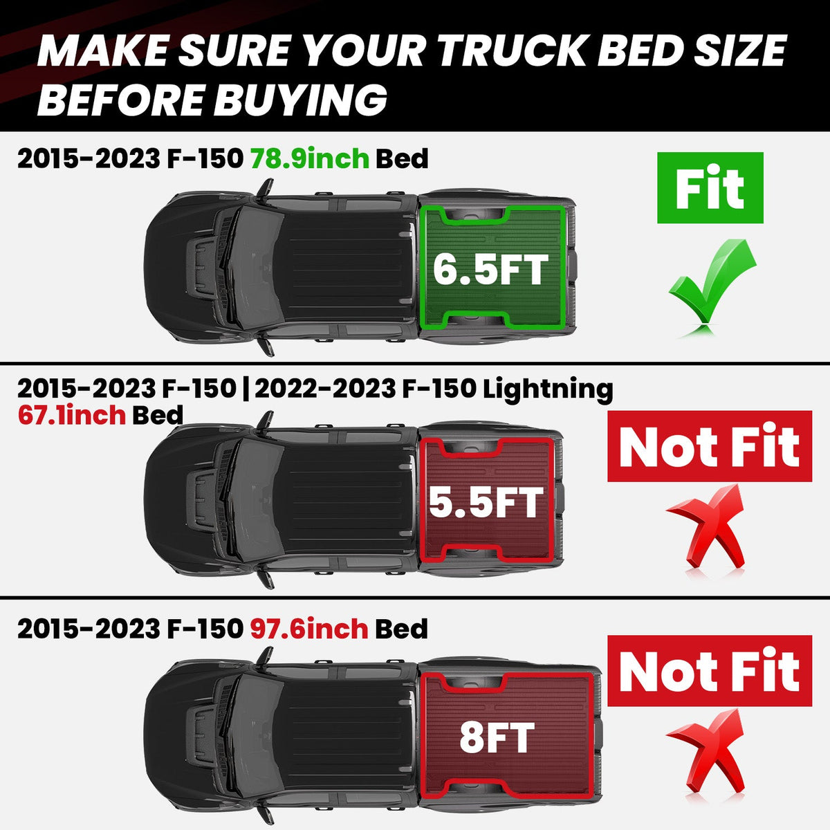 LASFIT Fit for 2021-2023 Ford F-150 & F-150 Lightning Truck Bed Mat or Tailgate Mat, Not Fit Drop-in Liners