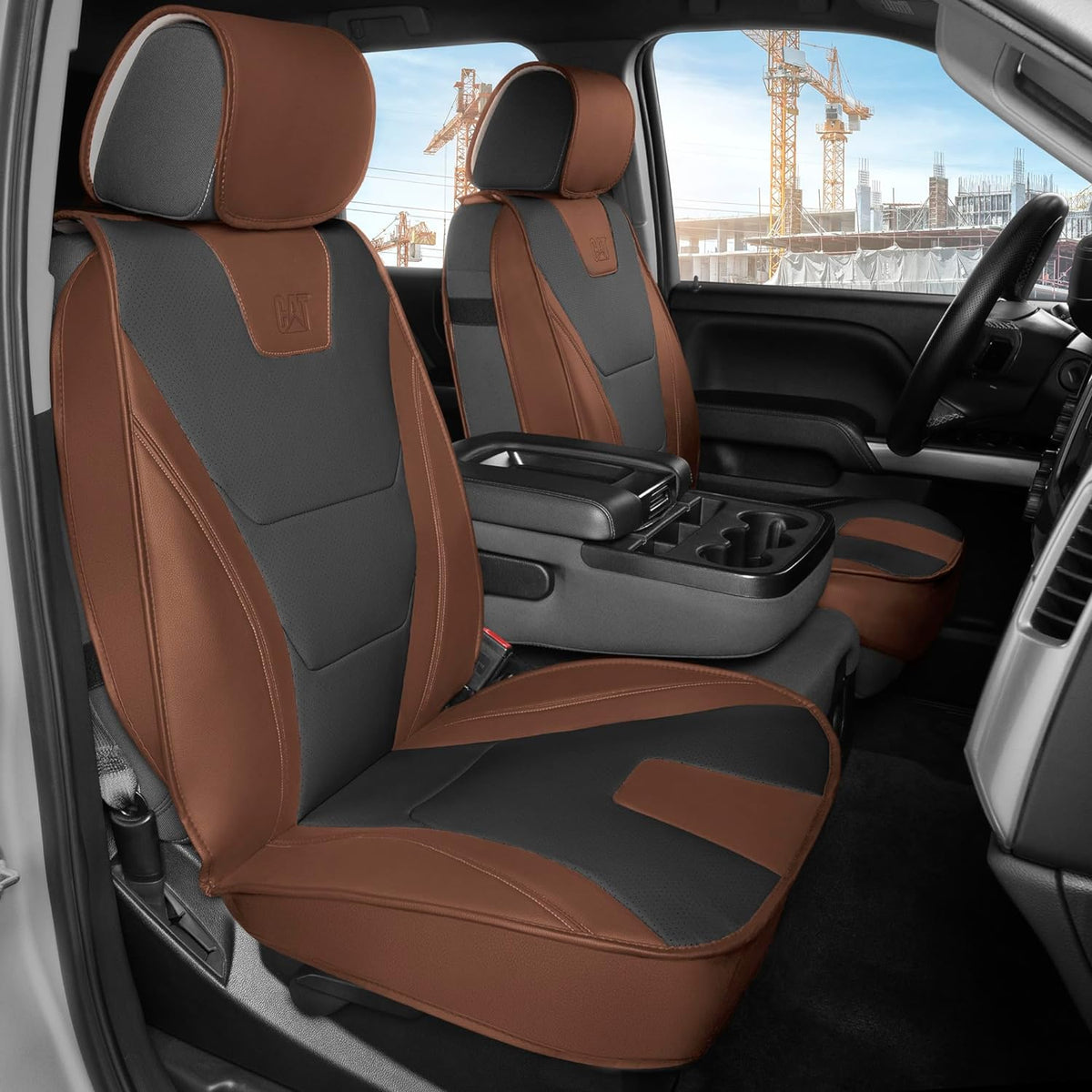 CAT® Edge Deluxe Car Seat Covers for Front Seats - Premium Two-Tone Faux Leather Seat Covers for Cars with Universal Fit, Rugged Automotive Seat