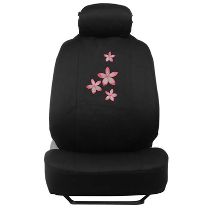 BDK 12-Piece Pink Flowers Front Seat Covers, Rear Seat Cover, Seat Belt Pads, and Steering Wheel Cover (Fits 14.5" - 15.5")