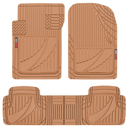 MotorTrend 3-Piece FlexTough Advanced Rubber Multi-Channel Front Floor Mats and Rear Floor Mat - Beige