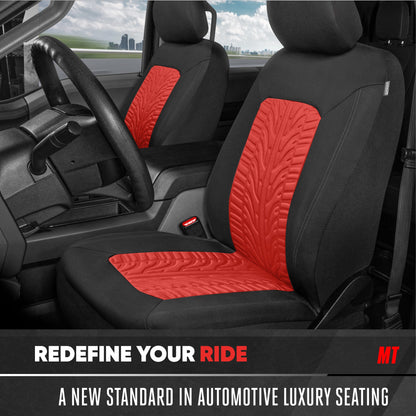 Motor Trend GrandPrix Seat Covers for Cars, 2-Pack Black & Red Tire Tread Embossed Car Seat Covers for Front Seats, Automotive Interior Covers