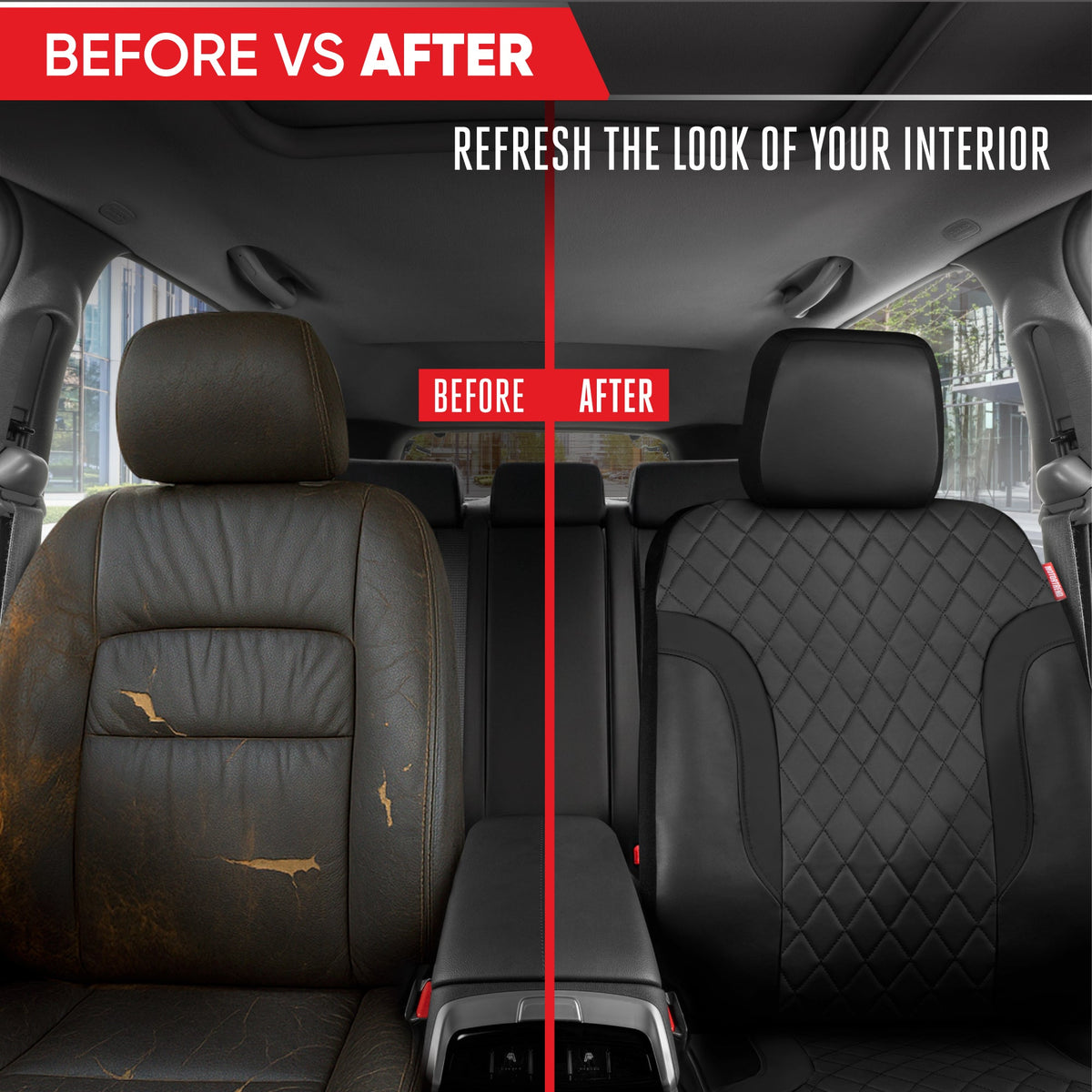Motor Trend Faux Leather Seat Covers For Trucks, Cars, & SUV - Front Black Car Seat Cover Set - Universal Fit For Most Automotives - Forros Para