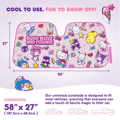 Carbella Sanrio Hello Kitty and Friends Front Windshield Sunshade (58" x 28")