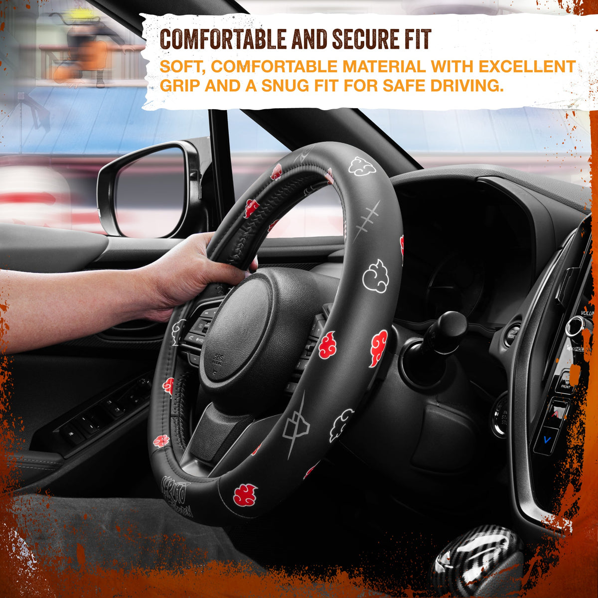 Naruto Shippuden Car Steering Wheel Cover, 15 Inch Anime Steering Wheel Cover, Cushioned Soft Comfortable Cover Anime Car Accessories for Men