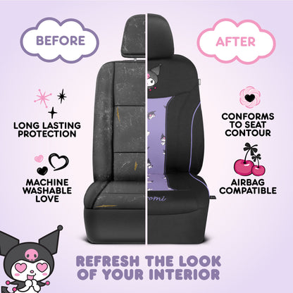 Hello Kitty Kuromi Car Seat Covers - Cute Black and Purple Front Seat Covers with Lavender Accents, Durable and Comfortable Polyester, Car