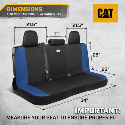 CAT Black & Blue Car Seat Covers Full Set – Front Seat Covers & Rear Bench Seat Cover – Airbag Compatible, 60/40 Split Bench for Trucks, Cars &