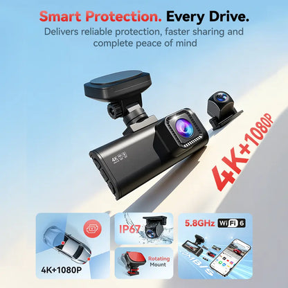 REDTIGER F7N 4K Dual Front and Rear Dash Cam with 64GB Card