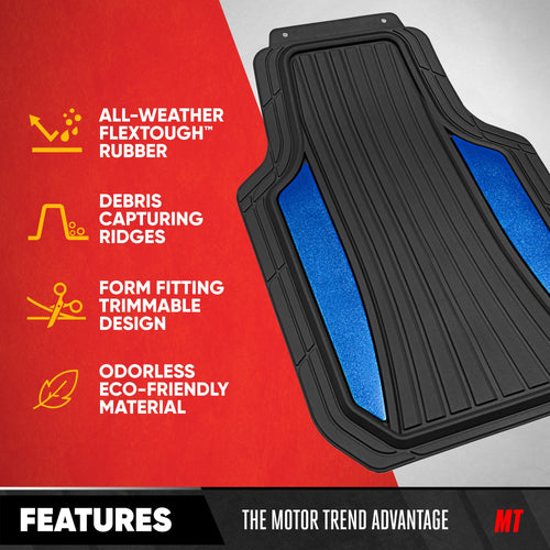 Motor Trend ChromeTech Car Floor Mats Full Set - Durable Rubber Floor Mats for Cars with Two Tone Accent, All Weather Interior Protection for