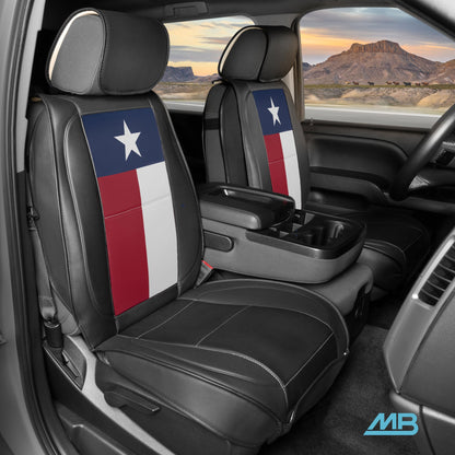 MotorBox Texas Edition Faux Leather Black & Flag Seat Covers for Car - Texas Flag on Cushioned Seat Protectors for Automotive Accessories