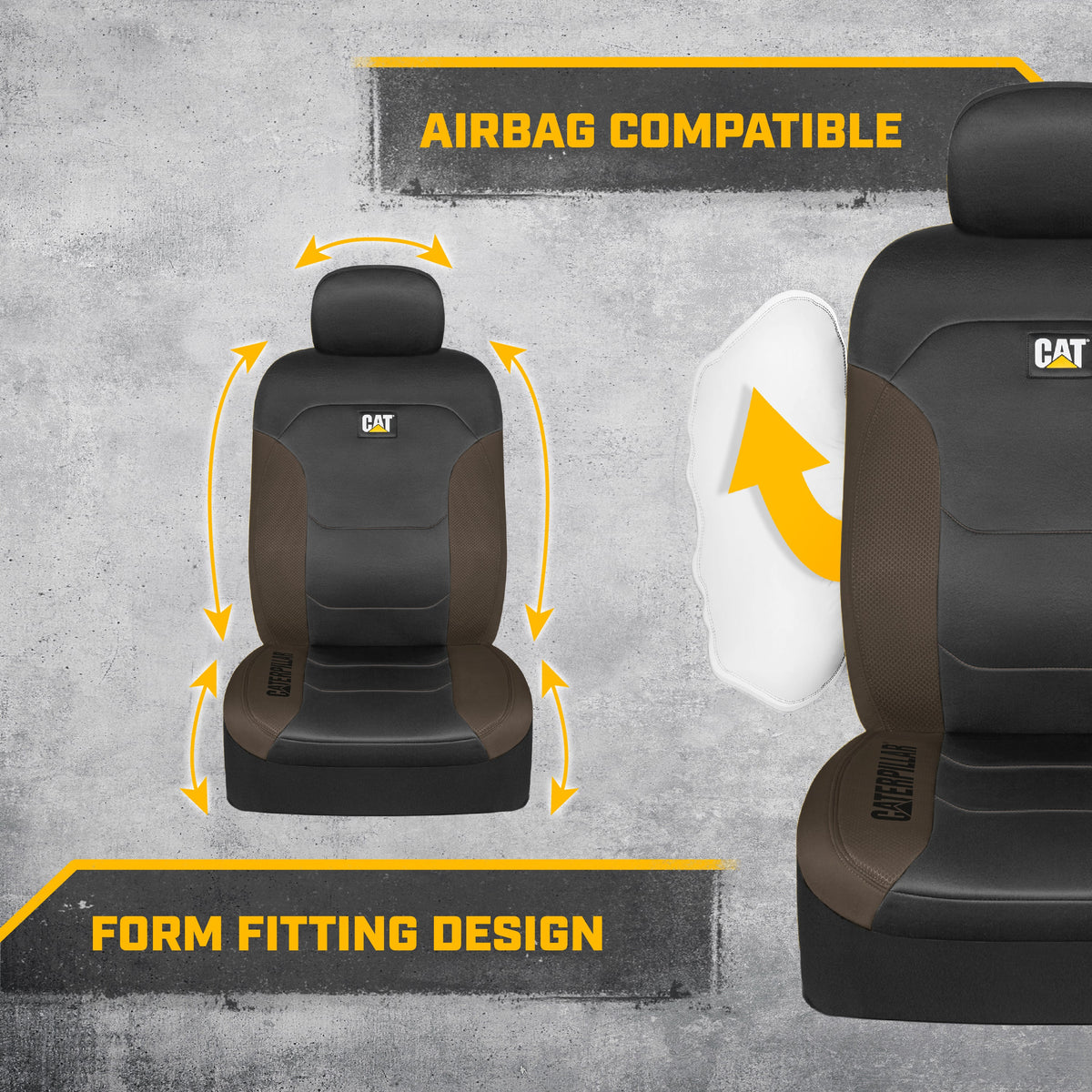 Cat® FlexFit™ Black Beige Seat Covers for Cars, Trucks, & SUV - Set of (2) Front Car Seat Cover Front Seat Protectors - Airbag Compatible Seat