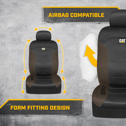 Cat® FlexFit™ Black Beige Seat Covers for Cars, Trucks, & SUV - Set of (2) Front Car Seat Cover Front Seat Protectors - Airbag Compatible Seat