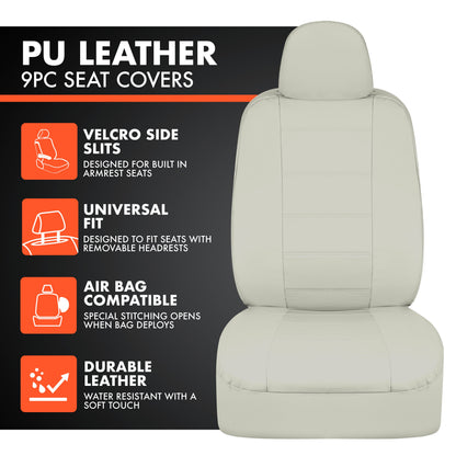 BDK 9-Piece White Leather Car Seat Cover Full Set, Front Seat Cover and Rear Bench Seat Cover, Universal Fit Car Seat Covers for Cars Trucks SUVs
