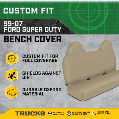 Cat® Custom Fit Front Bench Seat Cover for Ford F250 / F350 / F450 / F550 (1999-2007) - Durable Oxford Beige Truck Seat Cover with Utility