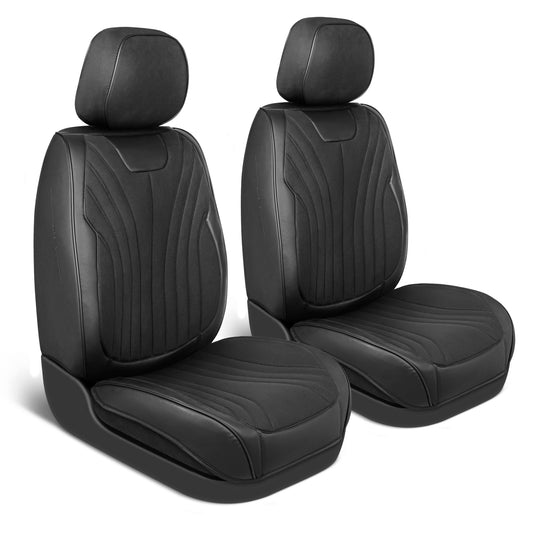 MotorBox Elite Edition Faux Leather & Suede Seat Covers for Cars, Trucks, & SUV - 2 Black Car Seat Covers for Front Seats - Universal Fit Car