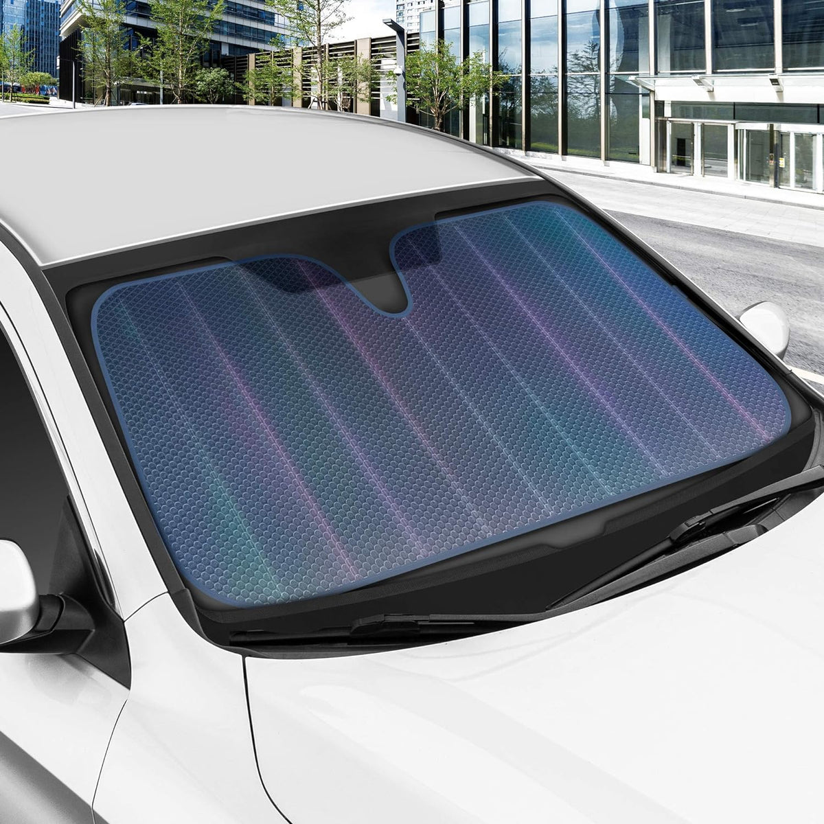 BDK Iridescent Mermaid, Hologram Foil, Chameleon Front Windshield Sun Shade, Double Bubble Accordion Folding Auto Sunshade for Car Truck SUV 58 x