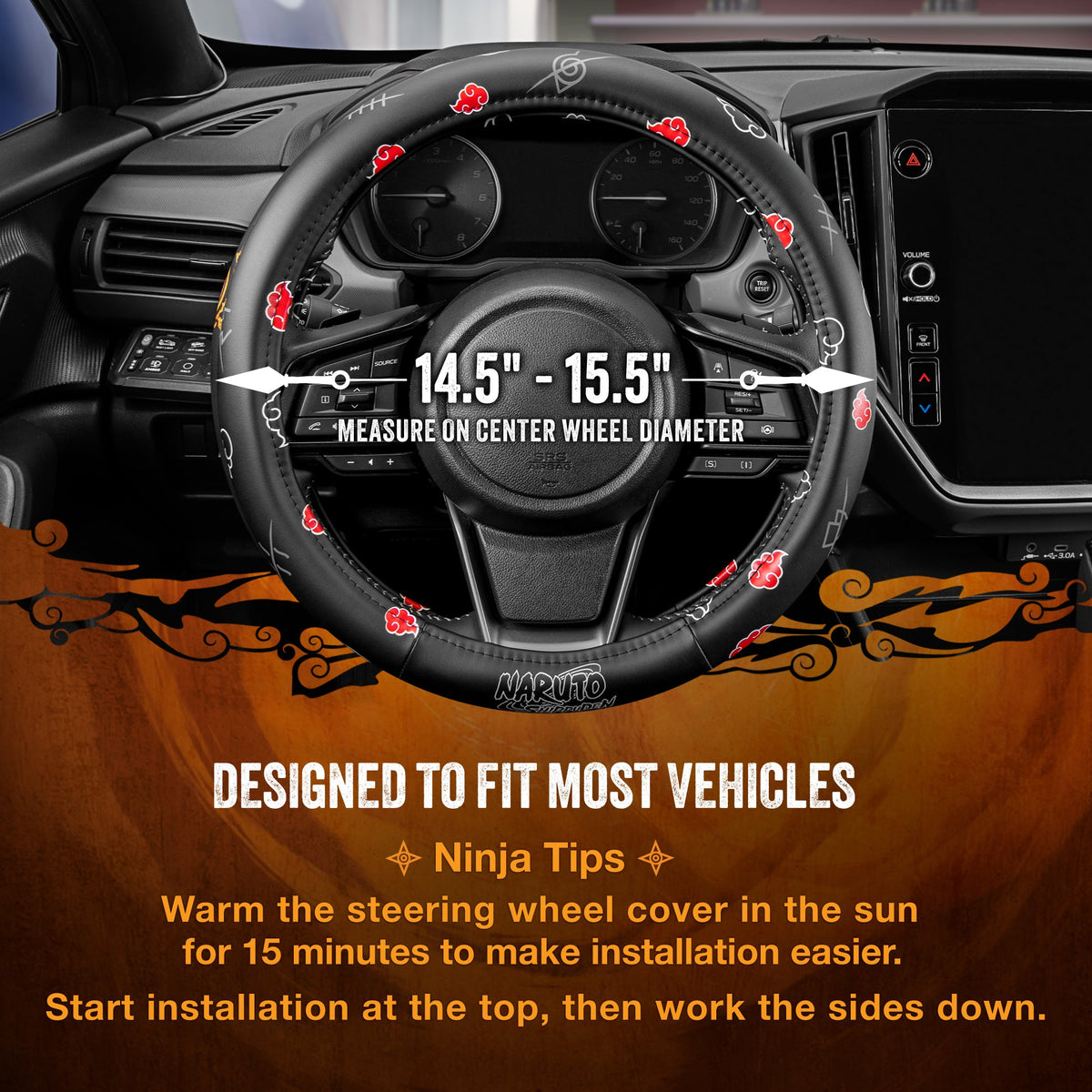 Naruto Shippuden Car Steering Wheel Cover, 15 Inch Anime Steering Wheel Cover, Cushioned Soft Comfortable Cover Anime Car Accessories for Men