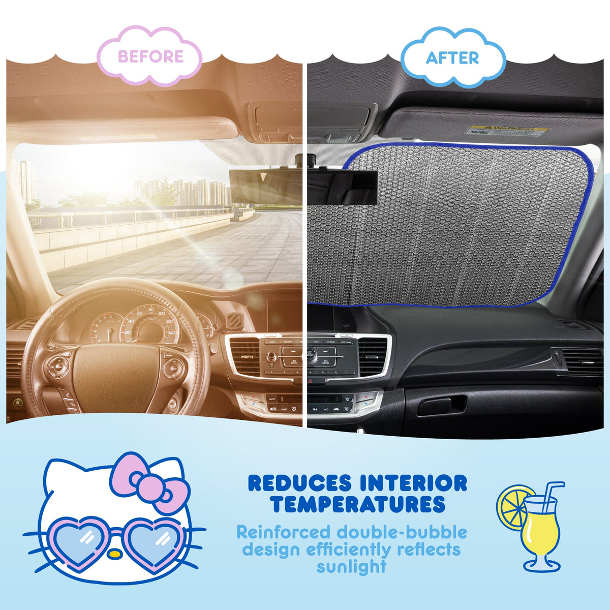 Hello Kitty Car Windshield Sun Shade - Officially Licensed Sanrio Cute Car Accessories for Women - Hello Kitty Car Accessories SunShade for Car