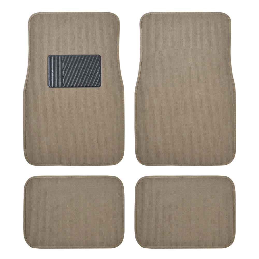 BDK 4-Piece Premium Carpet Non-Slip Heel Pad Front Floor Mats and Rear Floor Mats - Medium Beige