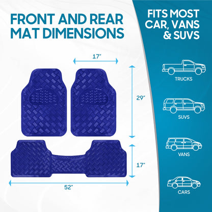 BDK 3-Piece Translucent Metallic-Look Front Floor Mat and Rear Floor Mat - Heavy Duty, All Weather