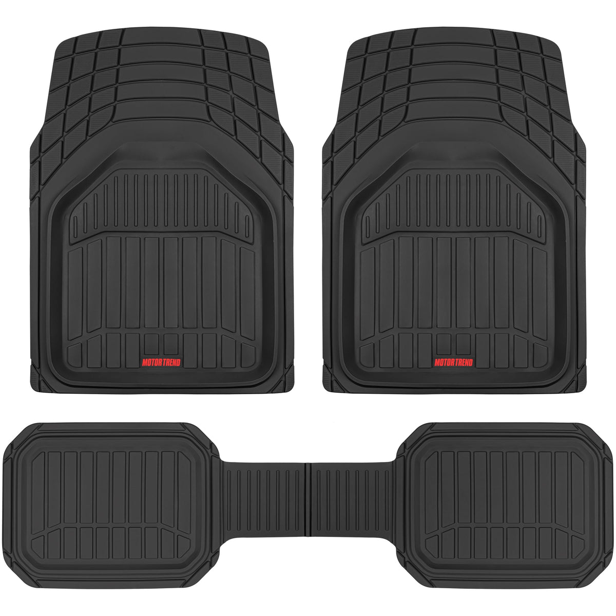 MotorTrend 3-Piece FlexTough Defender Front Floor Mats and Rear Floor Mat - Heavy Duty, All Weather, Trim to Fit - Black