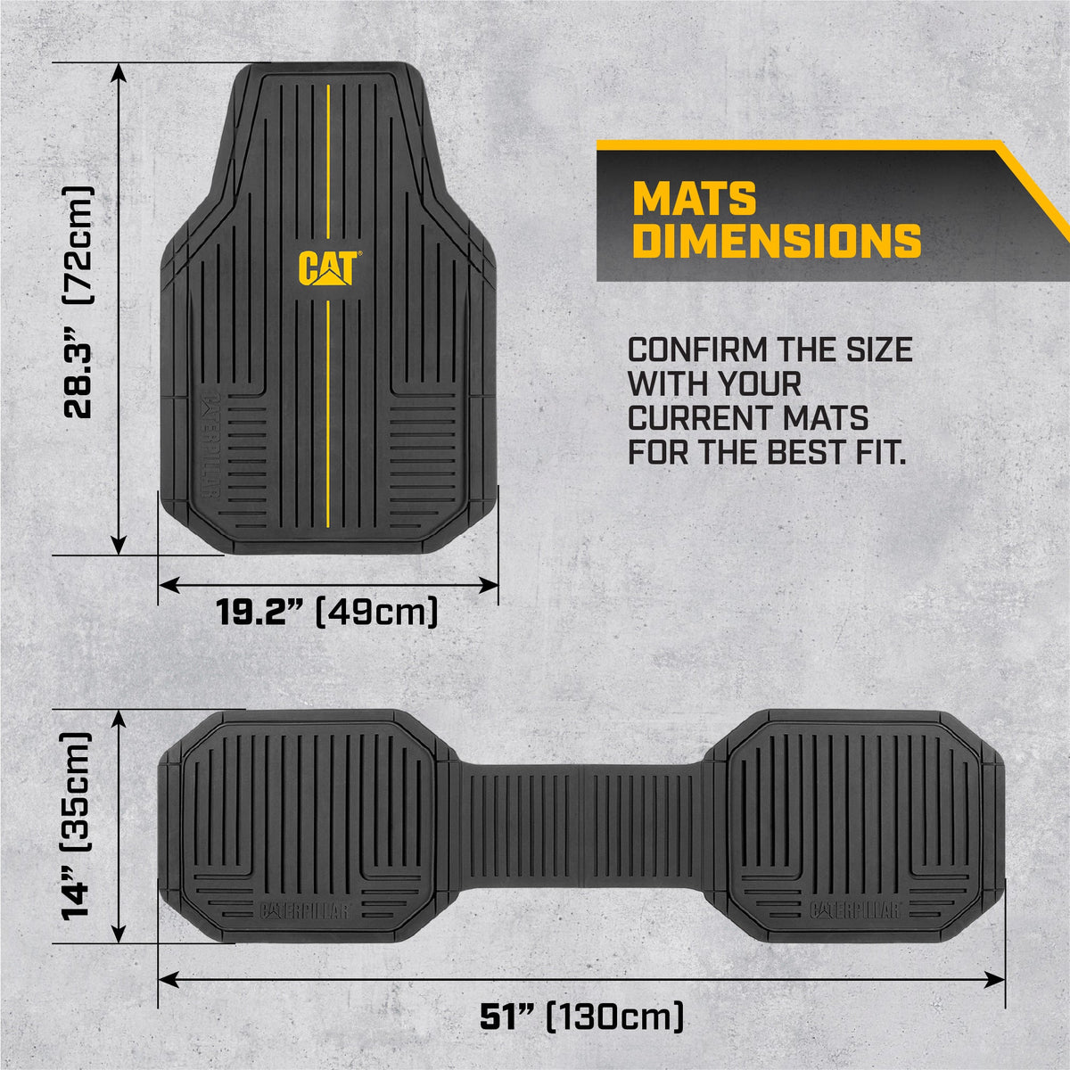 CAT® Heavy-Duty 4 Piece Black Floor Mats for Cars, Trucks & SUVs – Trim-to-Fit All-Weather Rubber Car Mats Full Set, Waterproof Interior