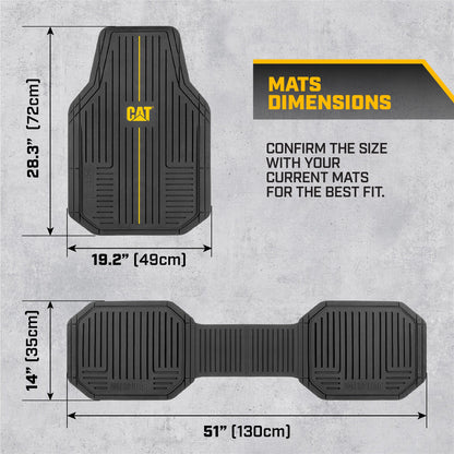 CAT® Heavy-Duty 4 Piece Black Floor Mats for Cars, Trucks & SUVs – Trim-to-Fit All-Weather Rubber Car Mats Full Set, Waterproof Interior