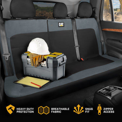 Cat Flexfit Charcoal & Black Rear Seat Cover for Car - Durable Canvas & Mesh Design 60/40 Split Bench Protector for Cars, Trucks & SUVs - Back