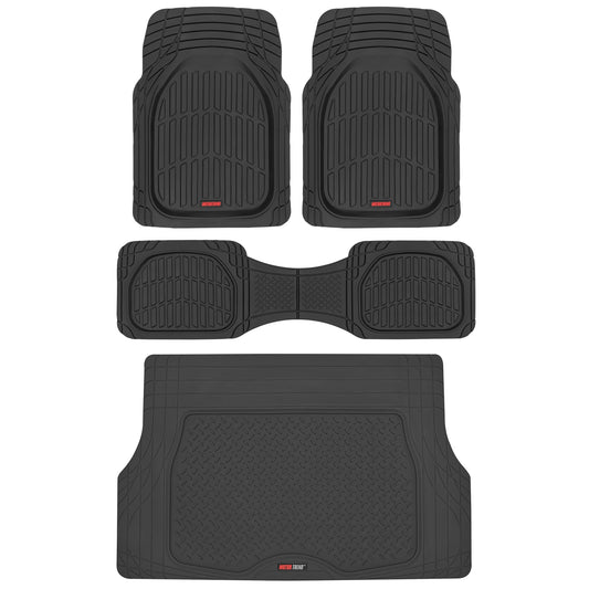 MotorTrend 4-Piece FlexTough Deep Dish Front Floor Mats, Rear Floor Mat, and Trunk/Cargo Mat - Heavy Duty, All Weather, Trim to Fit