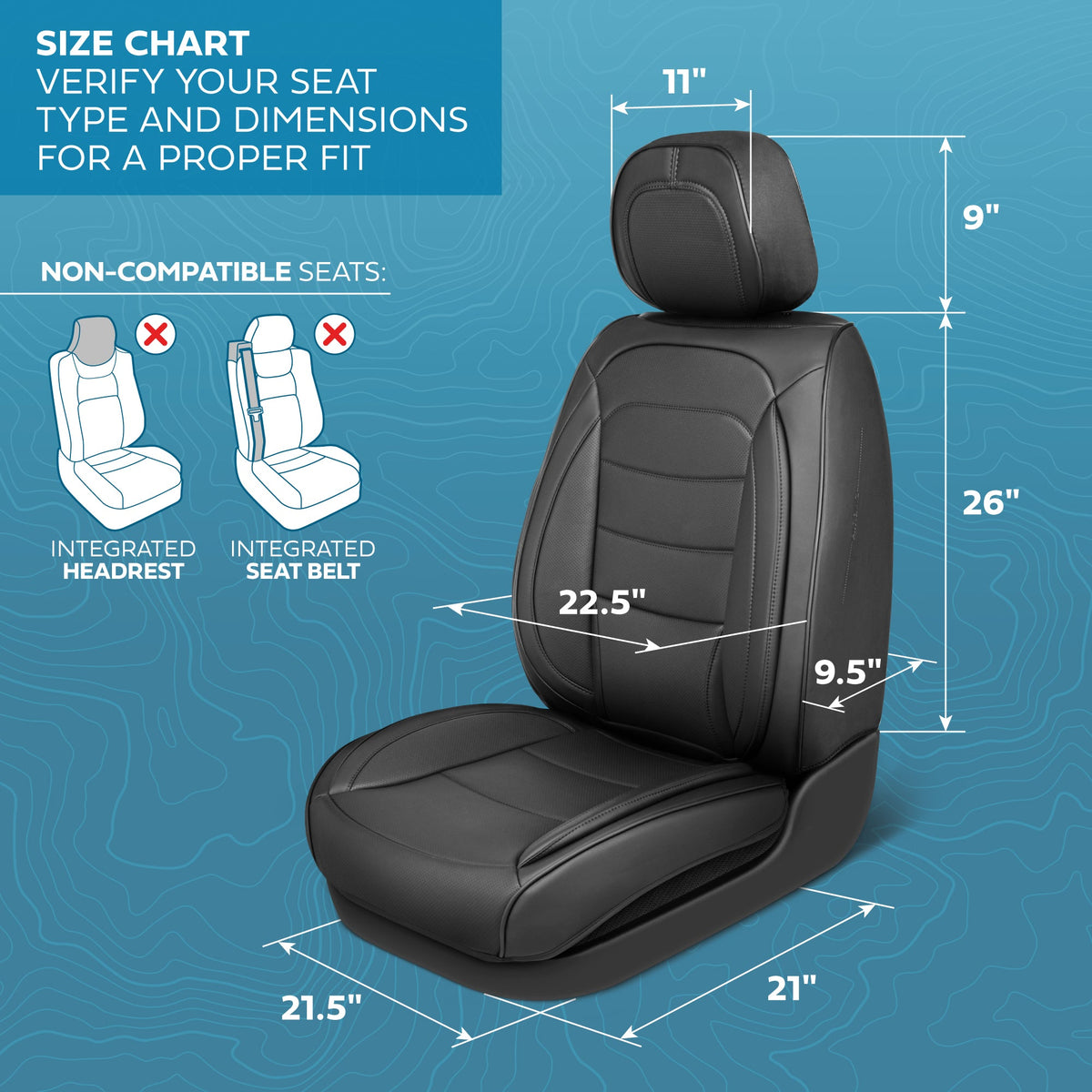 MotorBox Elite Edition Faux Leather Seat Covers for Cars, Trucks, & SUV - 2 Black Car Seat Covers for Front Seats - Universal Fit Car Accessories