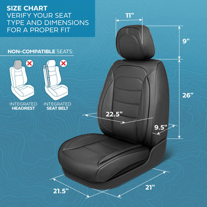 MotorBox Elite Edition Faux Leather Seat Covers for Cars, Trucks, & SUV - 2 Black Car Seat Covers for Front Seats - Universal Fit Car Accessories