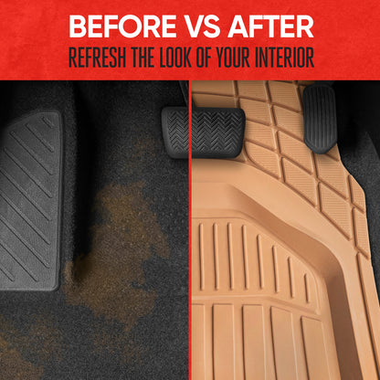 MotorTrend 3-Piece FlexTough Defender Front Floor Mats and Rear Floor Mat - Heavy Duty, All Weather, Trim to Fit
