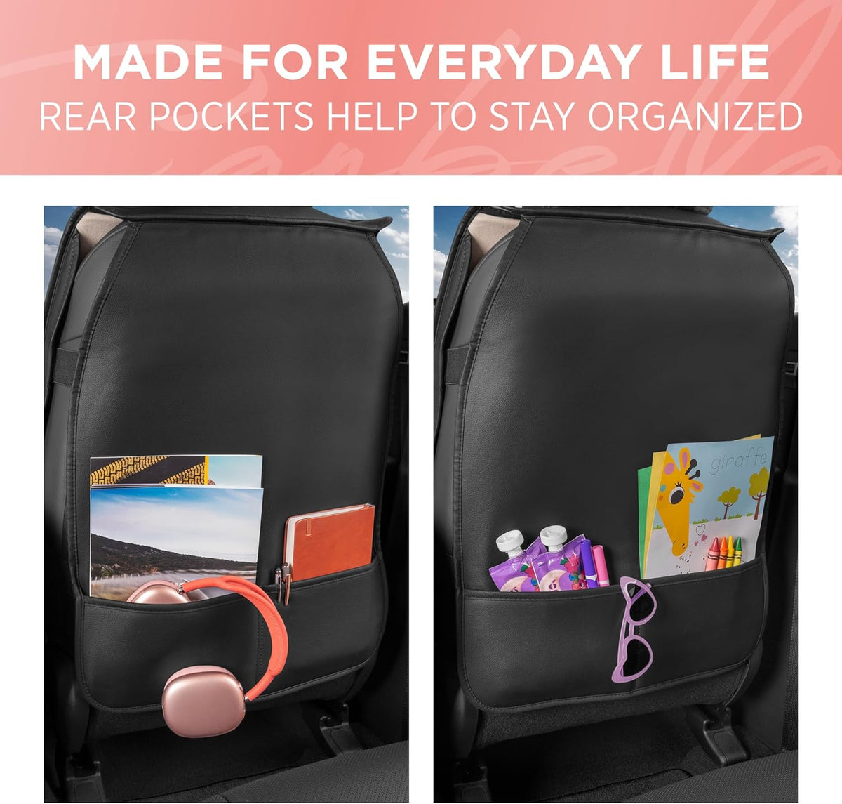 BlingStitch™ Car Seat Covers for Front Seats - Luxurious Vegan Leather Seat Covers for Cars with Black Bling Crystals, Premium Automotive Seat