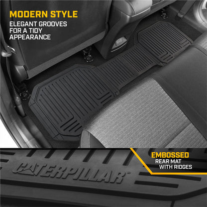 CAT® Heavy-Duty 4 Piece Black Floor Mats for Cars, Trucks & SUVs – Trim-to-Fit All-Weather Rubber Car Mats Full Set, Waterproof Interior