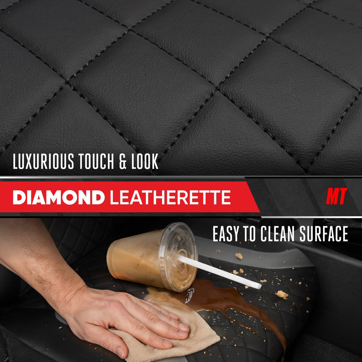 Motor Trend Faux Leather Seat Covers For Trucks, Cars, & SUV - Front Black & Gray Car Seat Cover Set - Universal Fit For Most Automotives