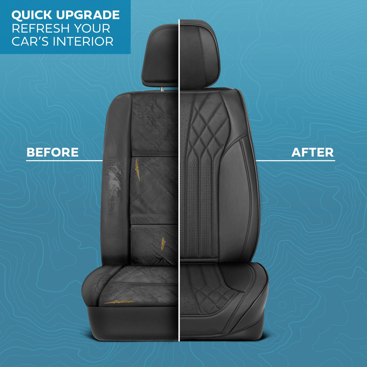 MotorBox Elite Edition Faux Leather & Suede Seat Covers for Cars, Trucks, & SUV - 2 Black Car Seat Covers for Front Seats - Universal Fit Car
