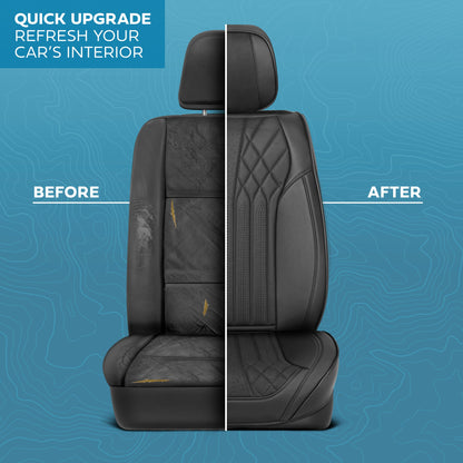 MotorBox Elite Edition Faux Leather & Suede Seat Covers for Cars, Trucks, & SUV - 2 Black Car Seat Covers for Front Seats - Universal Fit Car