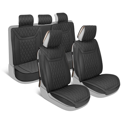 MotorBox 11-Piece Ranch Edition Premium Faux Leather Diamond Stitched Cushion Front Seat Covers and Rear Seat Covers