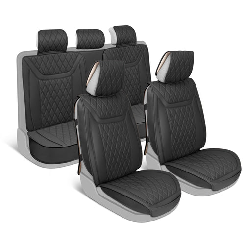 MotorBox 11-Piece Ranch Edition Premium Faux Leather Diamond Stitched Cushion Front Seat Covers and Rear Seat Covers