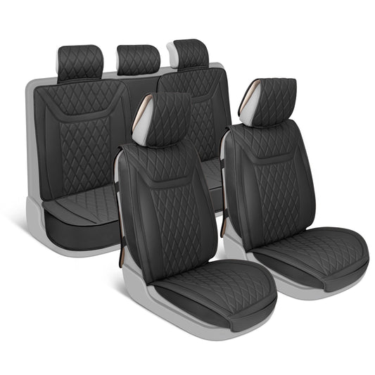 MotorBox 11-Piece Ranch Edition Premium Faux Leather Diamond Stitched Cushion Front Seat Covers and Rear Seat Covers