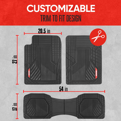 MotorTrend 3-Piece Raised Ridge Multi-Channel Front Floor Mats and Rear Floor Mat - Heavy Duty, All Weather, Trim to Fit