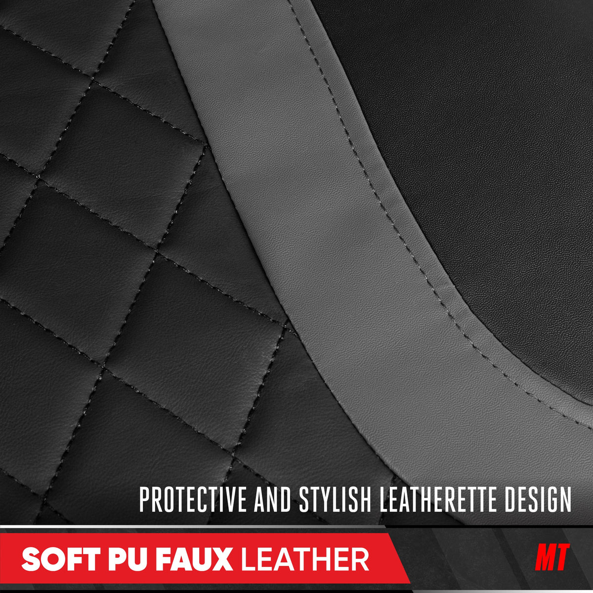 Motor Trend Faux Leather Seat Covers For Trucks, Cars, & SUV - Front Black & Gray Car Seat Cover Set - Universal Fit For Most Automotives