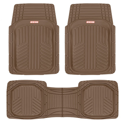 MotorTrend 3-Piece FlexTough Plus Deep Dish Line Grooves Front Floor Mats and Rear Floor Mat - Heavy Duty, All Weather, Trim to Fit - Brown
