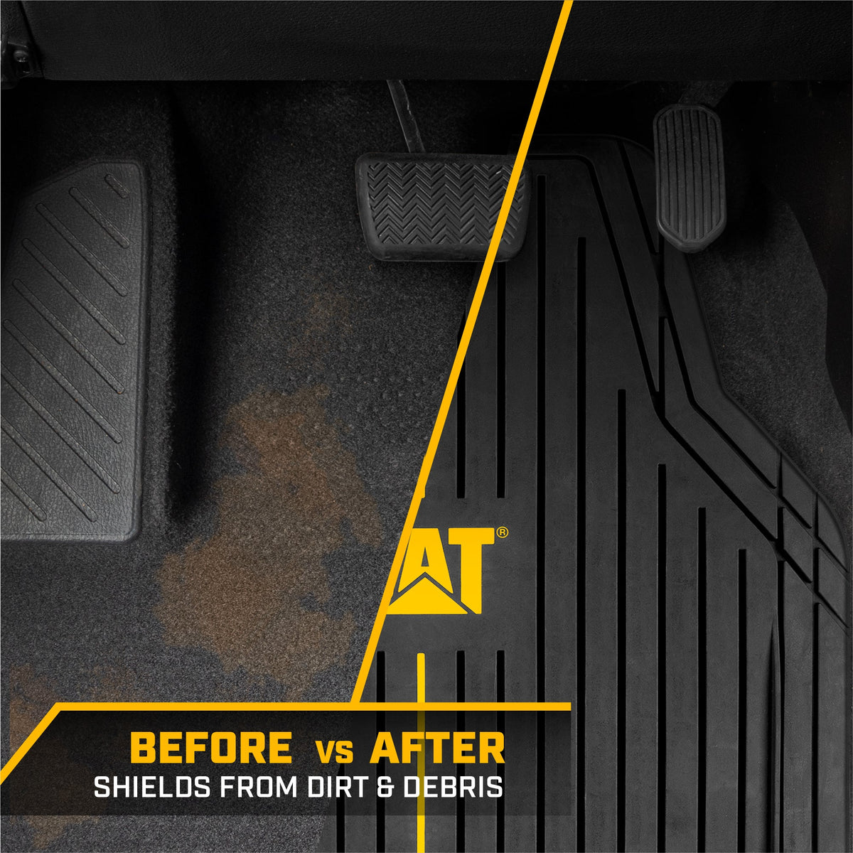CAT® Heavy-Duty 4 Piece Black Floor Mats for Cars, Trucks & SUVs – Trim-to-Fit All-Weather Rubber Car Mats Full Set, Waterproof Interior