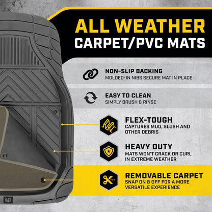 CAT 4-Piece Detachable Carpet Deep Dish Front Floor Mats and Rear Floor Mats - Heavy Duty, All Weather, Trim to Fit