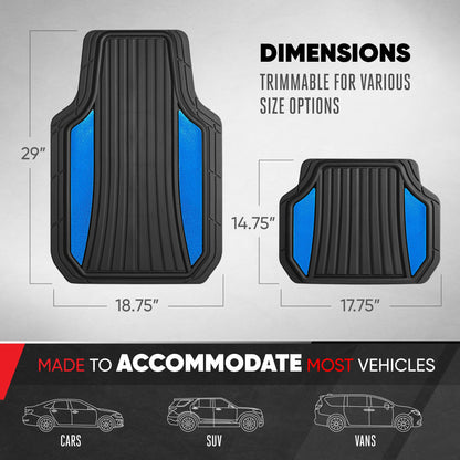 Motor Trend ChromeTech Car Floor Mats Full Set - Durable Rubber Floor Mats for Cars with Two Tone Accent, All Weather Interior Protection for
