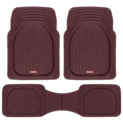 MotorTrend 3-Piece FlexTough Deep Dish Front Floor Mats and Rear Floor Mat - Heavy Duty, All Weather, Trim to Fit - Burgundy