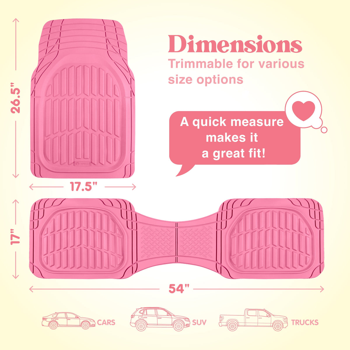 Carbella 3-Piece FlexTough Deep Dish Rubber Front Floor Mats and Rear Floor Mats - Heavy Duty, All Weather, Trim to Fit