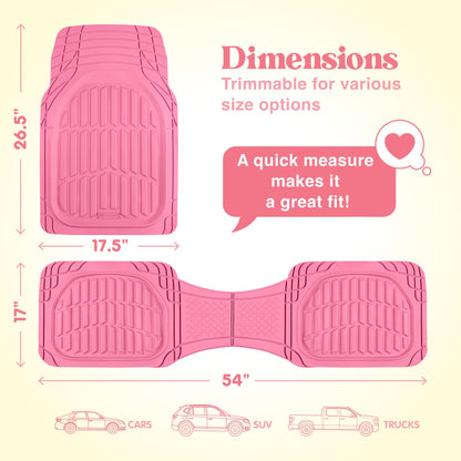 Carbella 3-Piece FlexTough Deep Dish Rubber Front Floor Mats and Rear Floor Mats - Heavy Duty, All Weather, Trim to Fit