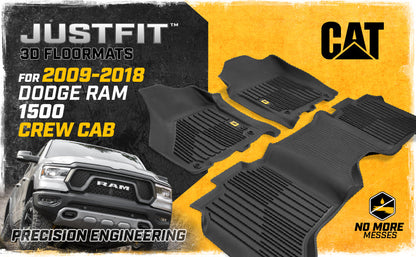 CAT 3-Piece JustFit 3D Front Floor Mats and Rear Floor Mats for Dodge Ram 1500 Crew Cab 2009-2018, Dodge Ram 2500/3500 Crew Cab 2010-2018, Dodge